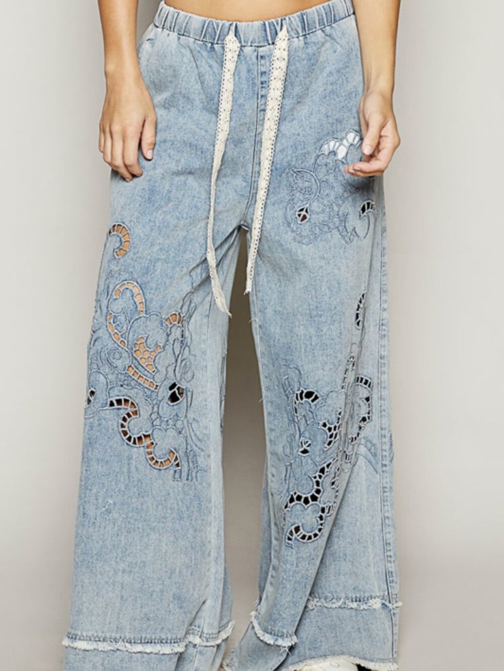 Denim Vintage Wash Outseam Woven Twill Wide Pants
